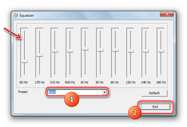 Музыкальное направление выбрано в эквалайзере звуковой карты в Windows 7